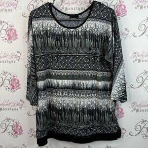 Initiatives T-shirt paisley geometric Black and Gray Women's Long Sleeve Top